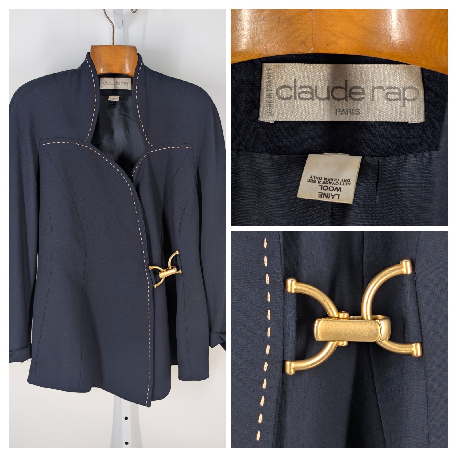 Claude Rap Vintage 80s 90s Hardware Clasp Geometric Cuff Power Blazer Jacket 38″