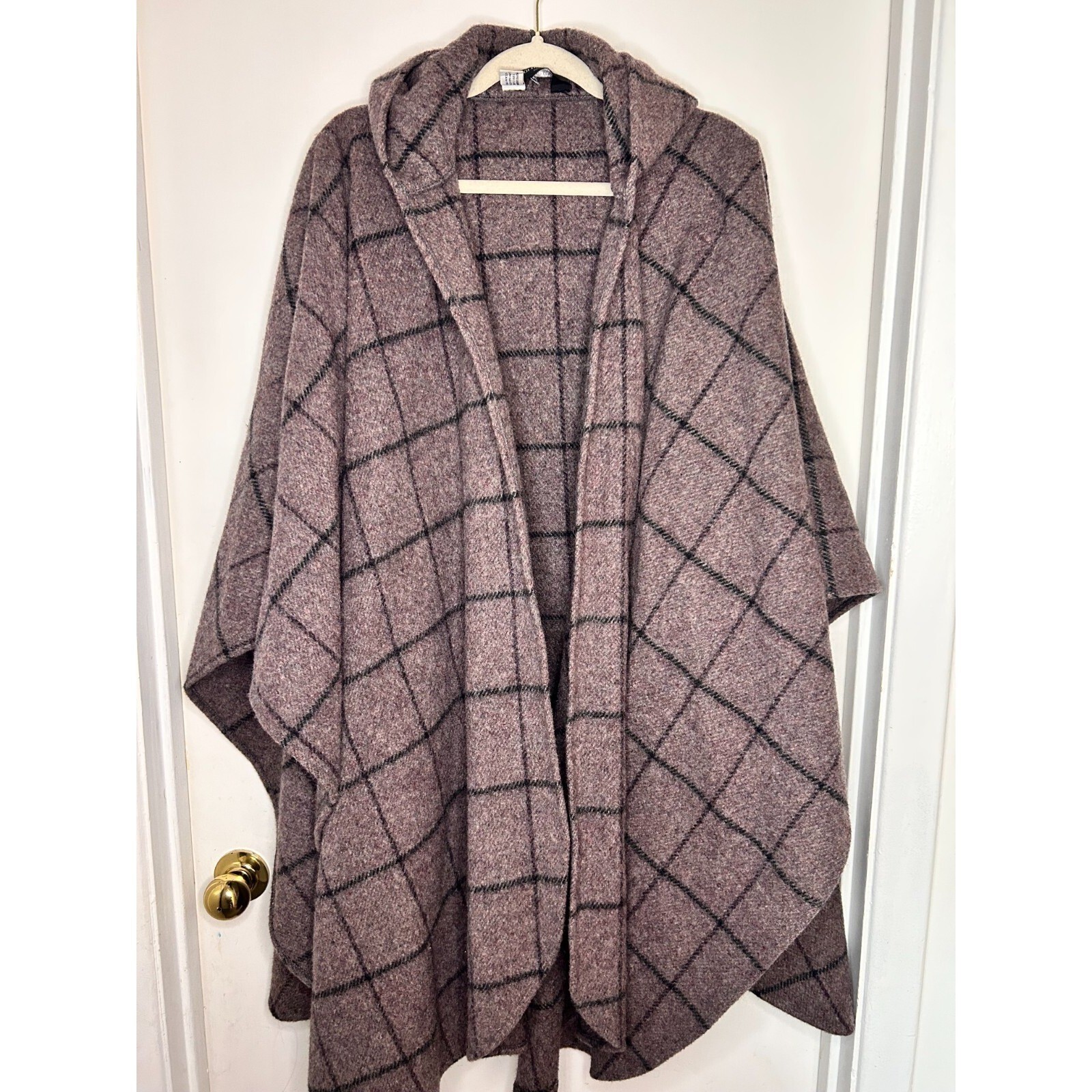 VTG Coloratura One Sz 100% Wool Hooded Blanket Cape Poncho Cloak Plaid Luxury