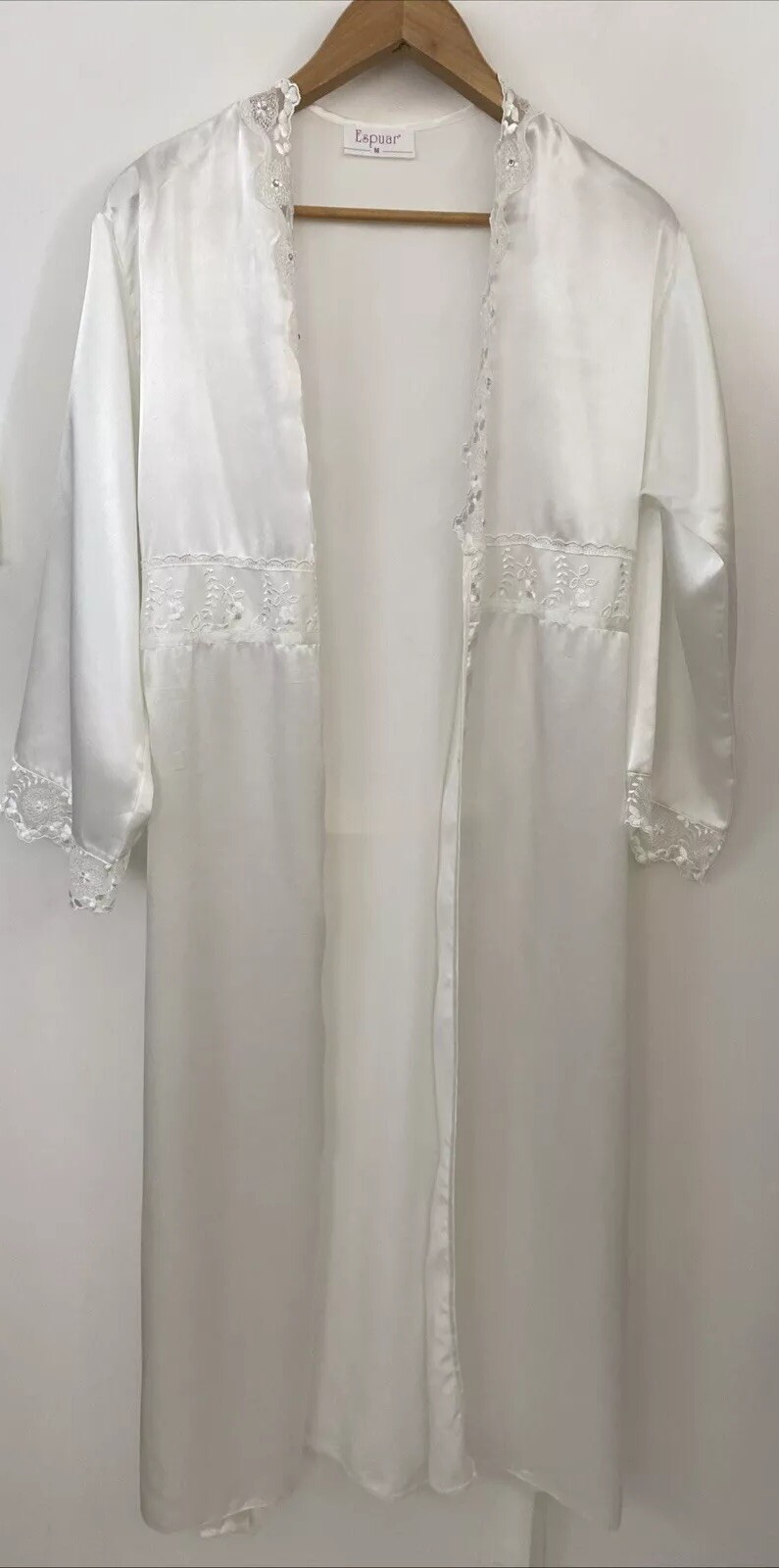 Vintage Espaur XXS-XS / 6-8 Bridal Nightie Negligee Set White Satin Floral Lace