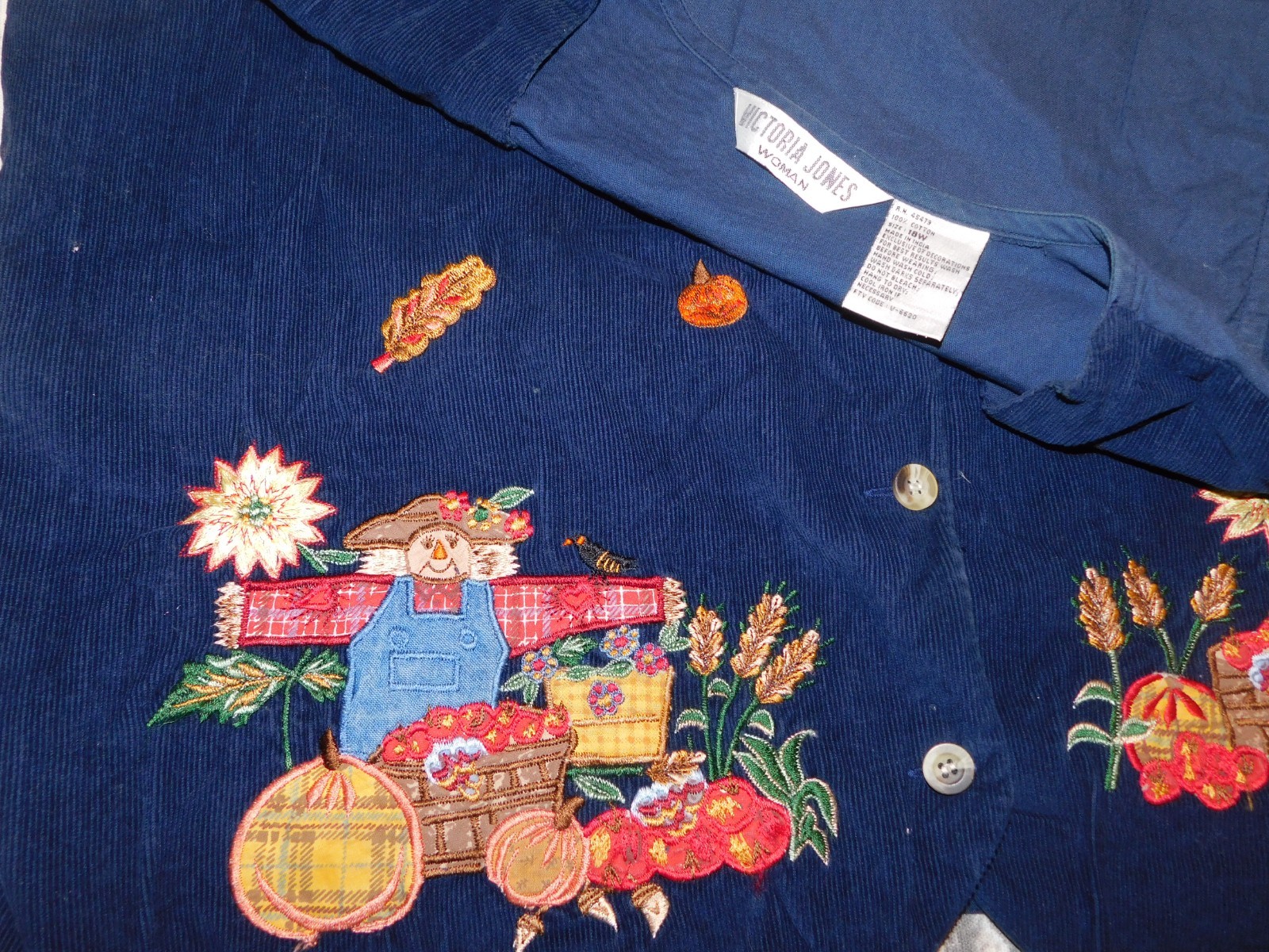 VTG 90s VICTORIA JONES EMBROIDERED VEST FALL HARVEST SCARECROW TEACHER WOMAN 18
