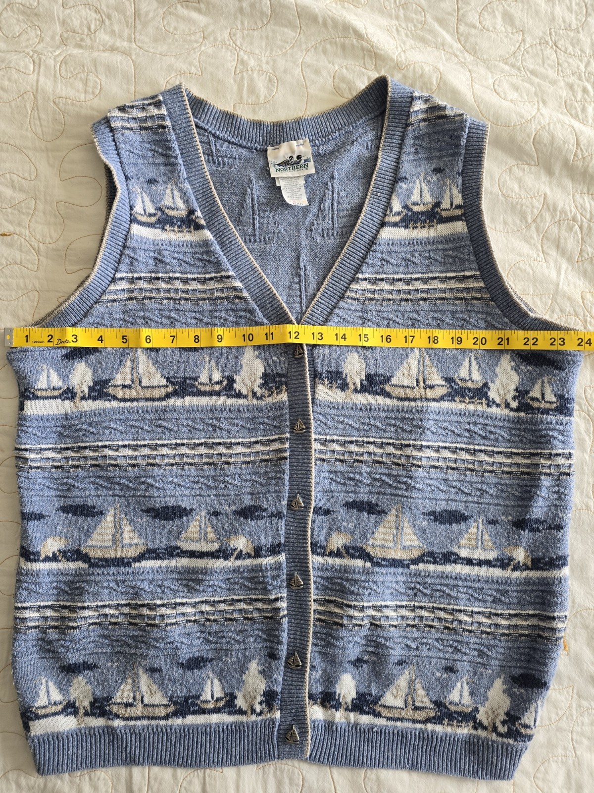 Vintage 90s Sailboat Northern Reflections Sweater Vest XL/TG Whimsical Buttons