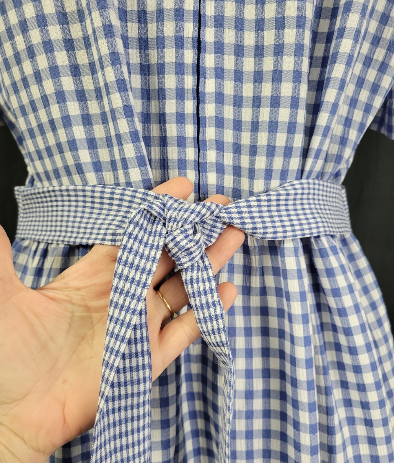 Vintage Kathie Lee Blue & White Gingham Checked Dress w Tie Waist Size 12