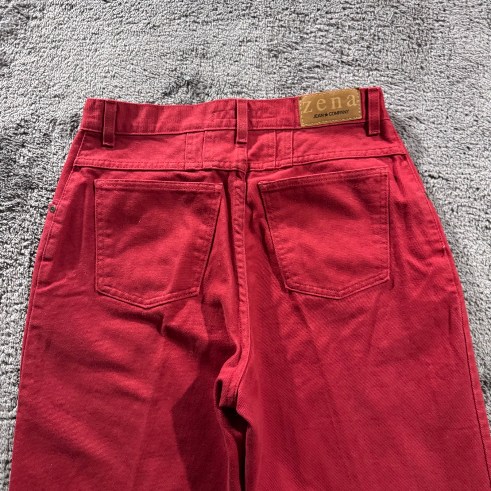 Zena Jeans Red High Waisted Tapered Leg Denim Pants Made in USA Size 12 30 Waist