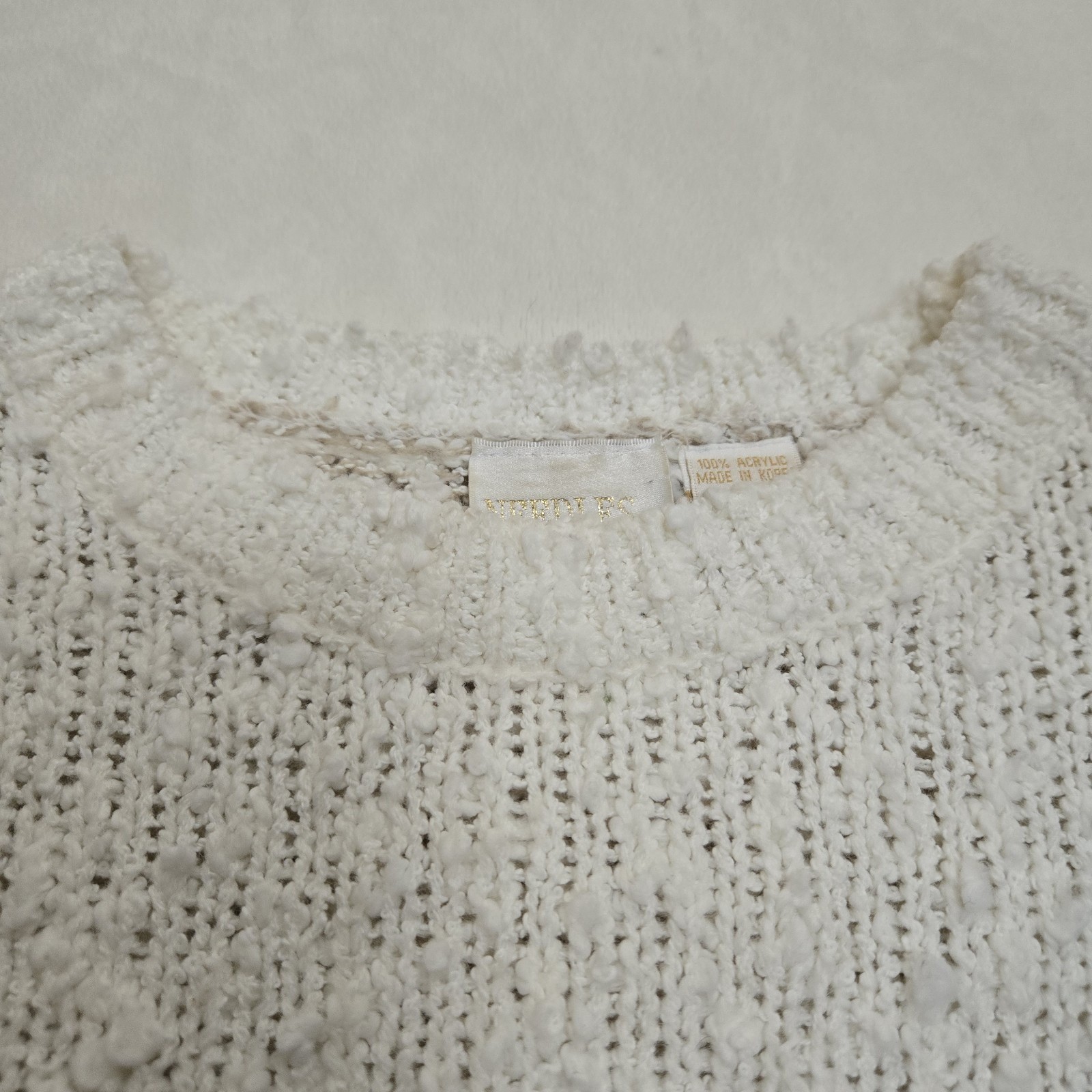Needles & Yarn Vintage Popcorn Knit Floral Applique Sweater Pearl Accents Medium