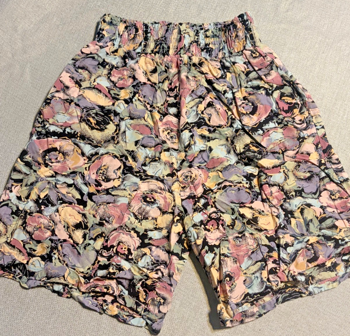 Cabaret Sport Vintage 80s/90s Rayon Floral Flower Pink/Purple/Blue/Green Shorts