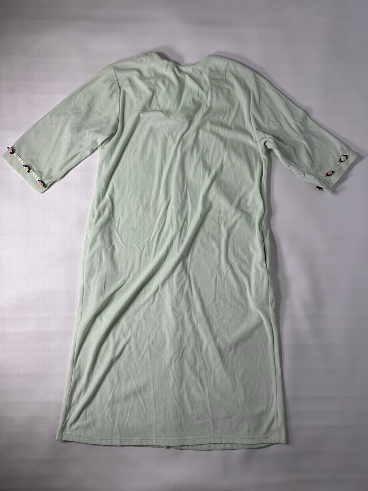 Vintage Shadowline Robe Velour Roses Mint Green Size M Zip-Up Housecoat