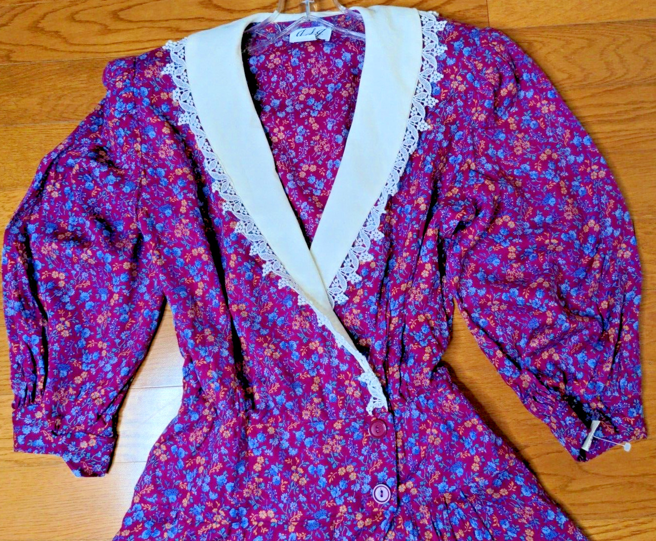 NOS Y2K JSJ Size 10 Secretary Cottagecore Prairie Ditsy Maroon Floral Midi Dress