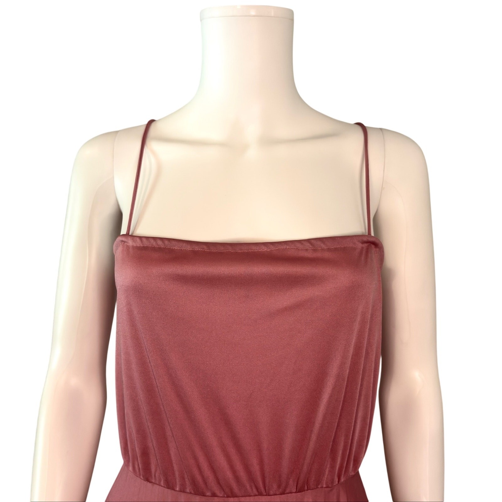 Vtg 80s Mauve Pink Pleated Midi Dress Spaghetti Strap Romantic Grecian Size 6