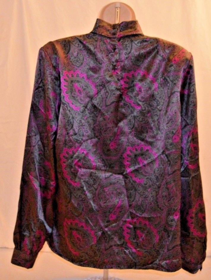 VTG 80’s 90’s Anna Kriste Black Pink Silky Womans Blouse SZ 12 Made in USA EUC