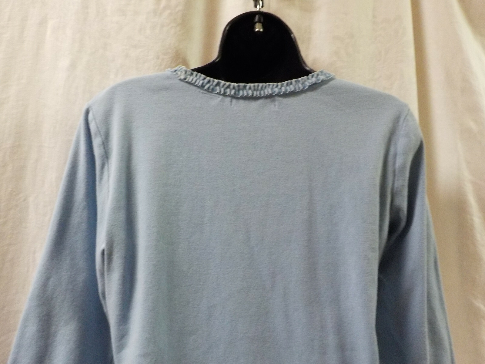 CRAZY HORSE Liz Claiborne Vintage 90’s Knit Top Size L Blue Cotton Ruffle Scoop