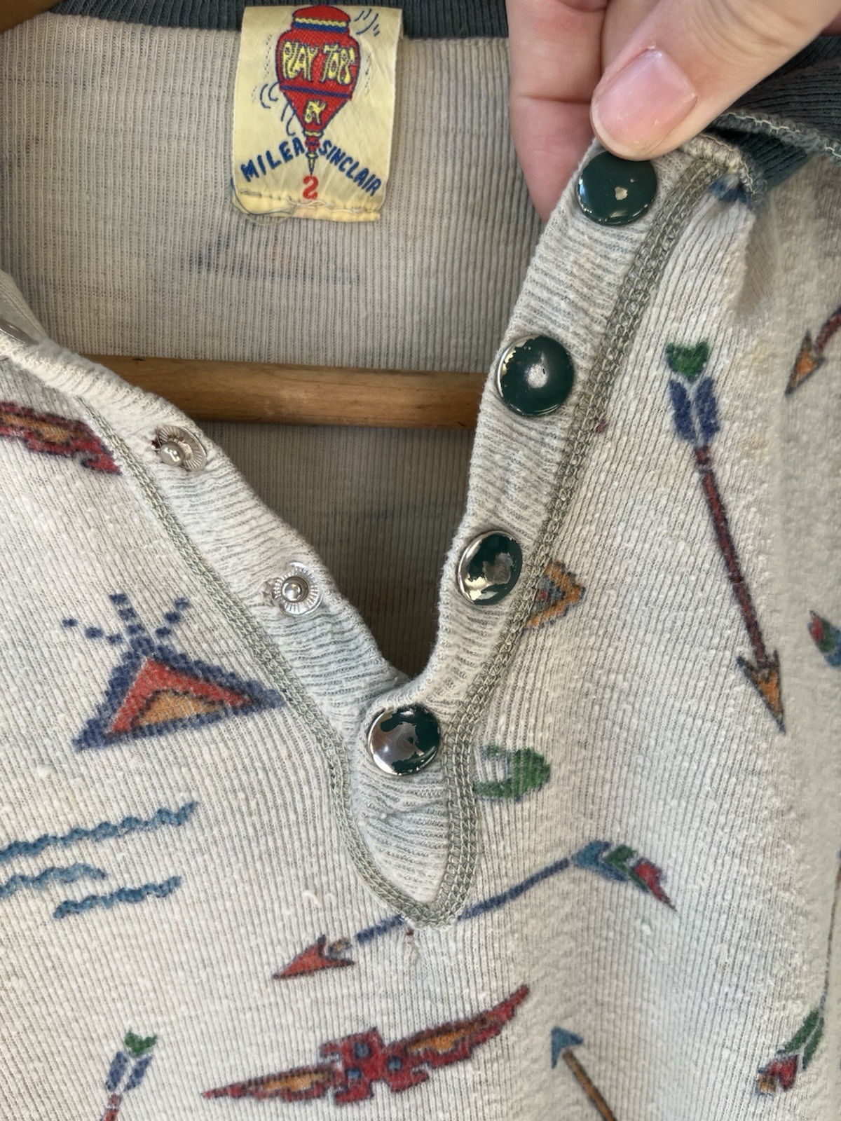 Vintage 60s Cowboy Western Native American Camp Long Sleeve Thermal T Shirt XS