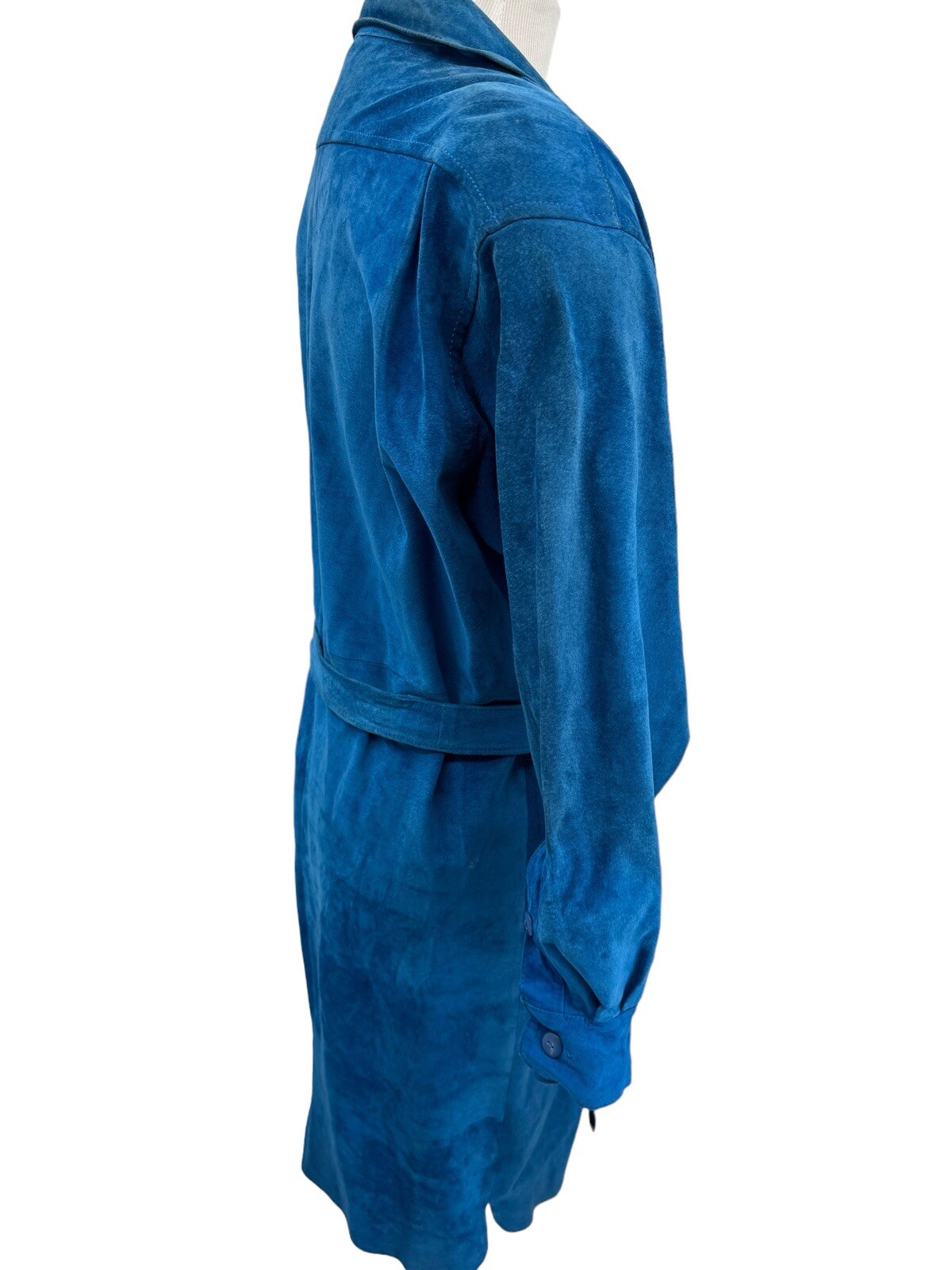 Vintage PIA RUCCI Blue Suede Belted Long Sleeve Shirt Dress Womens Size 10