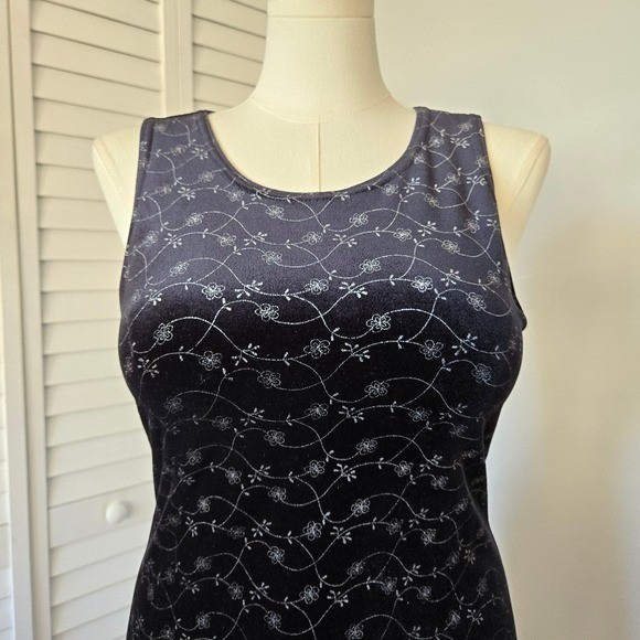 Vintage Studio Black Painted Floral Velvet Midaxi Dress Size M 90s Goth Romantic