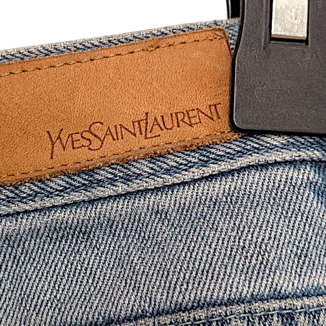 Yves Saint Laurent vtg 90s oversized YSL embossed logo distressed jeans IT 48