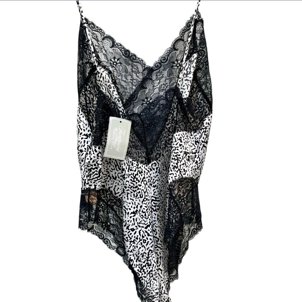 Vintage Fantasies Morgan Taylor Black White Lace Slip Teddy Lingerie NWT 90’s