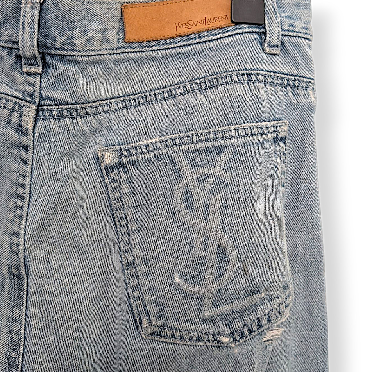 Yves Saint Laurent vtg 90s oversized YSL embossed logo distressed jeans IT 48