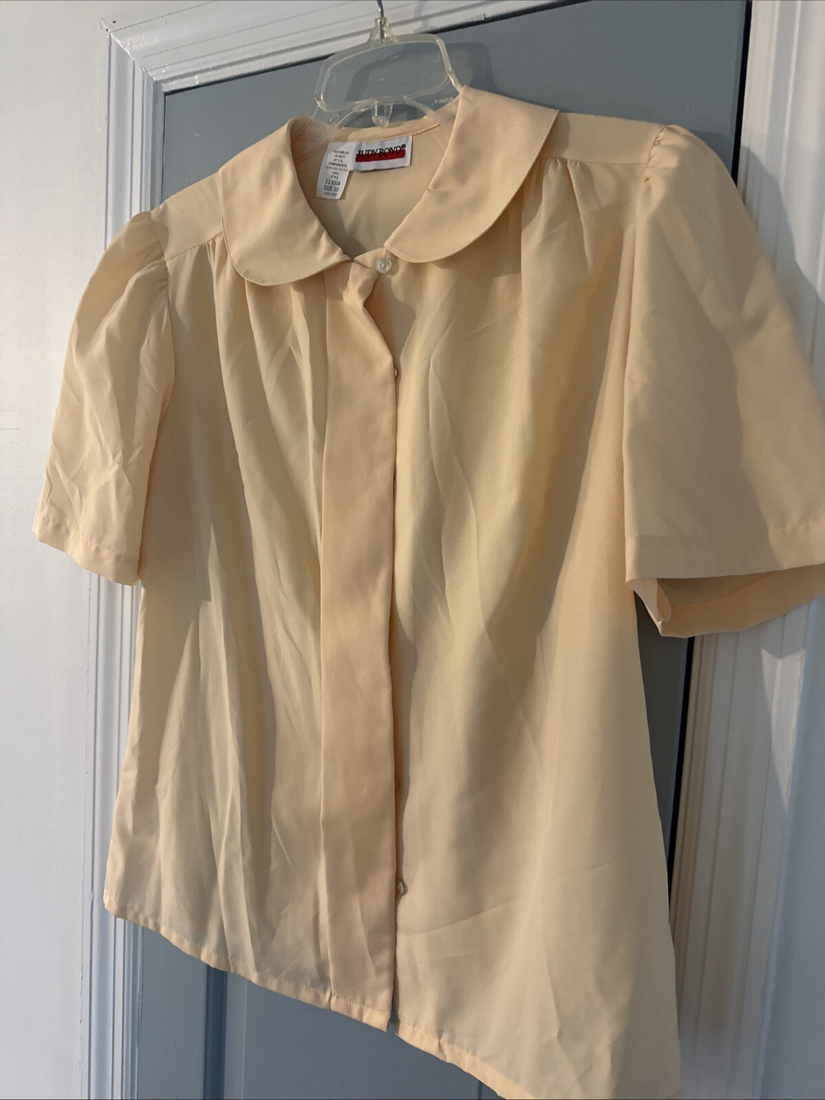 Vintage Women’s Judy Bond Yellow Blouse Concealed Button size 10 T14