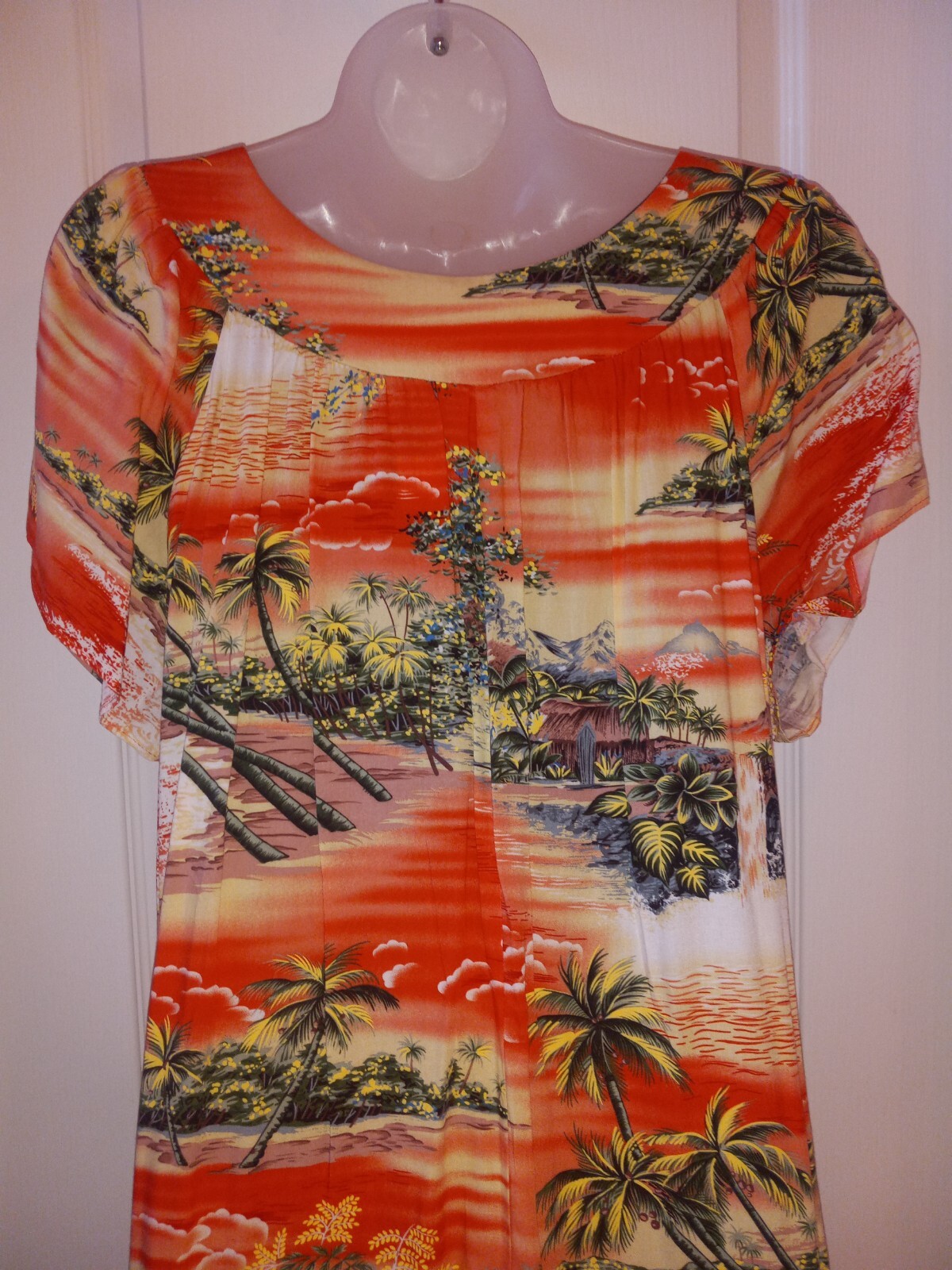 Vintage Puanani Hawaiian Island Orange Rayon Tiki Oasis Maxi Muumuu Dress M