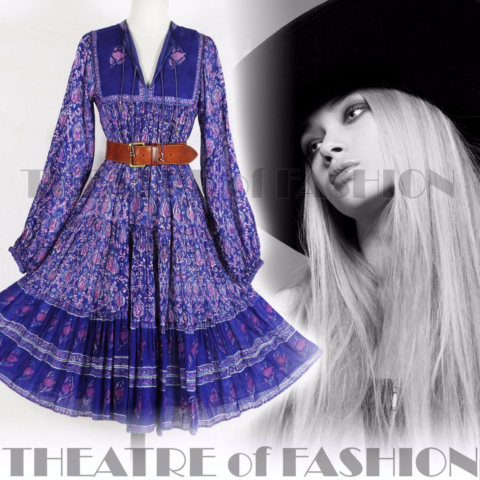 INDIAN DRESS PHOOL 70s VINTAGE HIPPY BOHO GAUZE WEDDING 8 10 12 14 60s GODDESS
