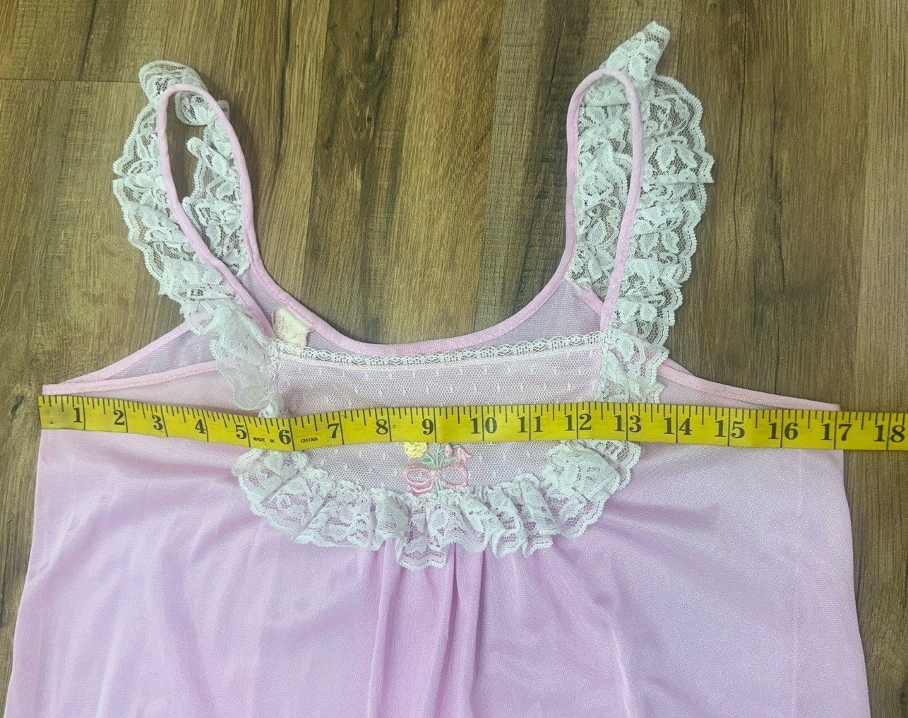 Vintage Spotlight Long Pink Lace Ruffle Nightgown Size Small Silky Nylon