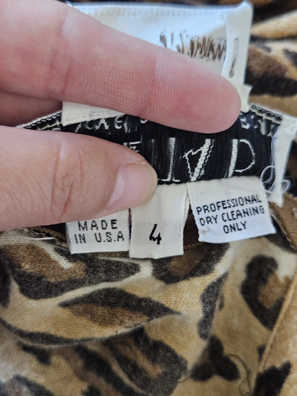 Vtg CHETTA B Animal Print Leopard Cheetah Fitted Pencil Mock Neck Dress