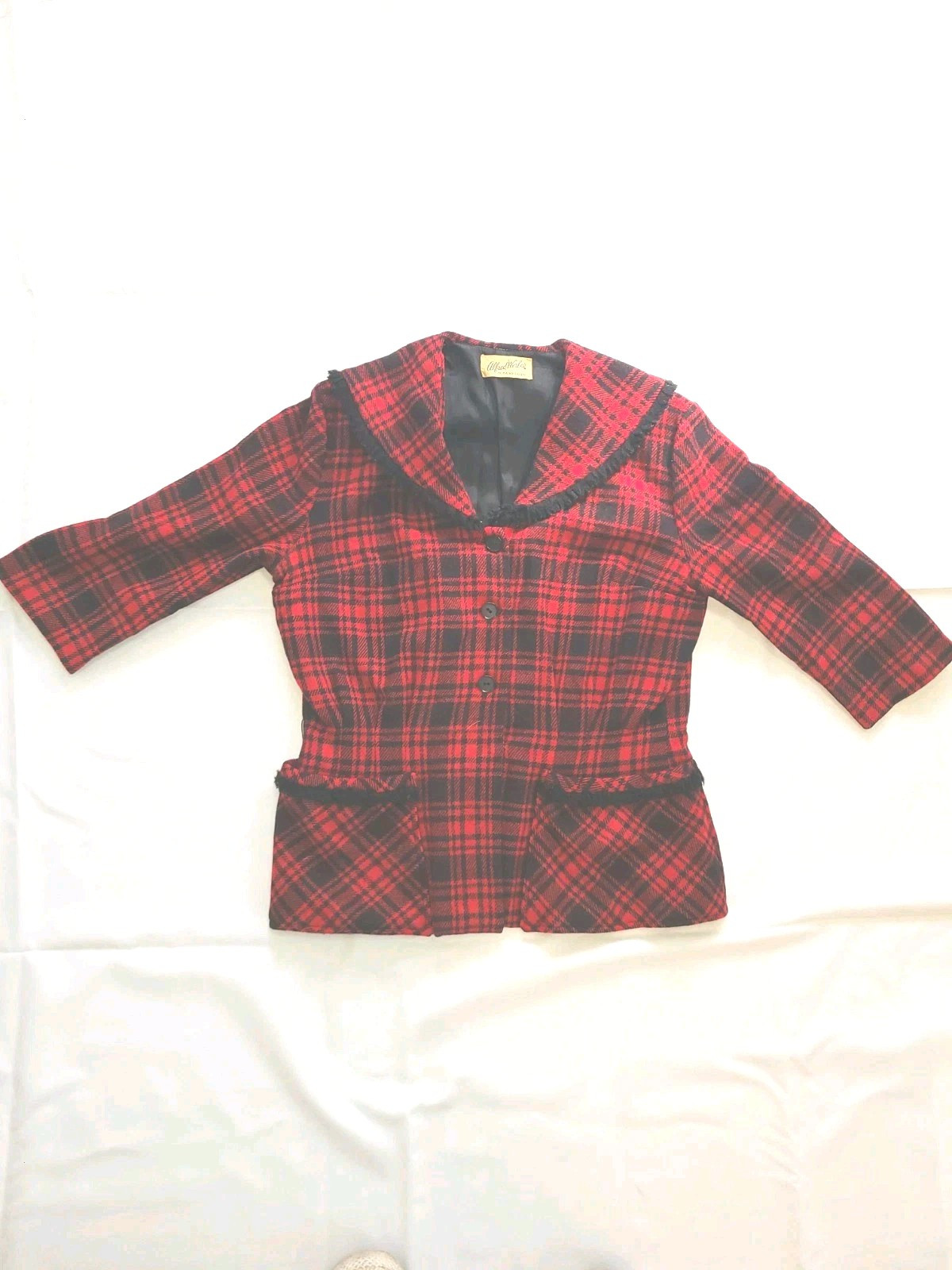 Vintage Alfred Werber Of St. Loius Red/ Black Plaid coat 1950’s-60’s