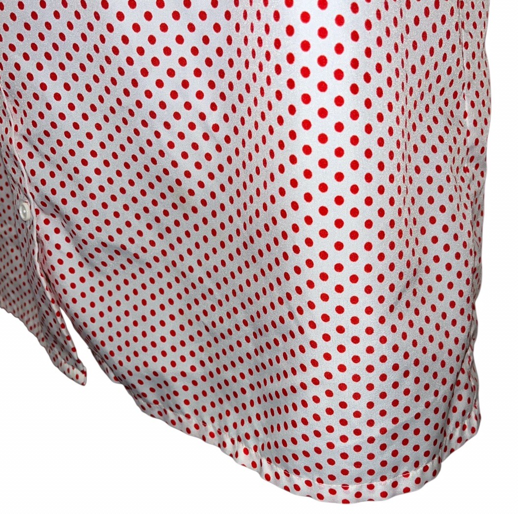 Vtg SEARS The Fashion Place White W/Red Polka Dots Blouse Ruffled Collar