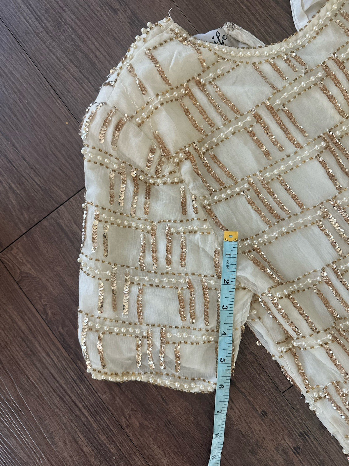 Vintage 90s Beige Silk Beaded Cocktail Dress Jennifer KVM M