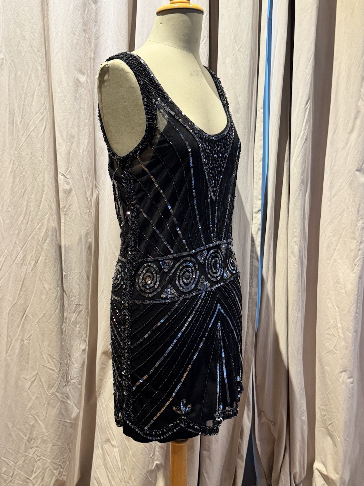 VTG Miss Selfridge Beaded Sequined Mesh Dress W / Viscose Slip L