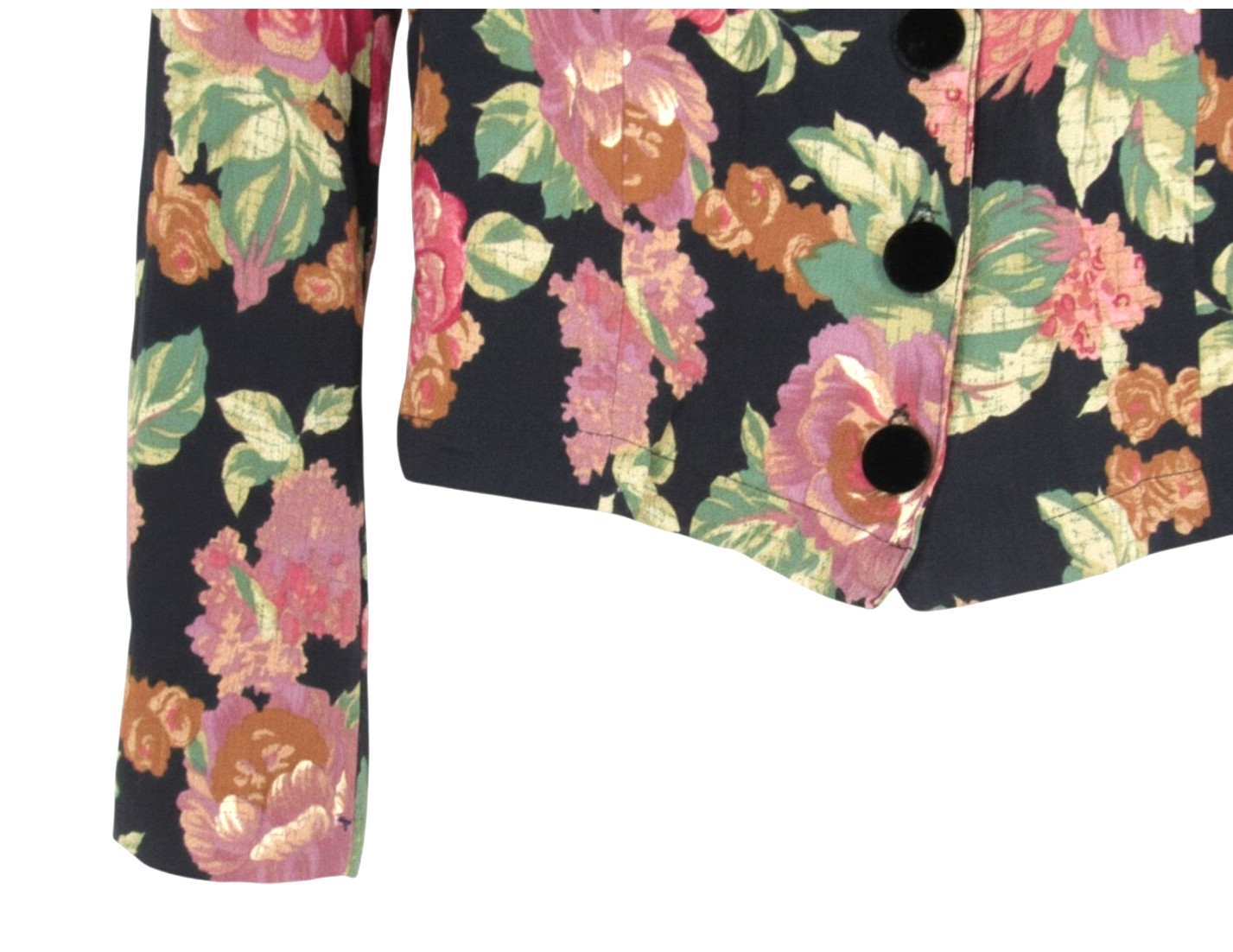 VTG 80’s CAROL ANDERSON Black/Pink Floral CREPE Button-Up CROPPED Jacket/Top 8