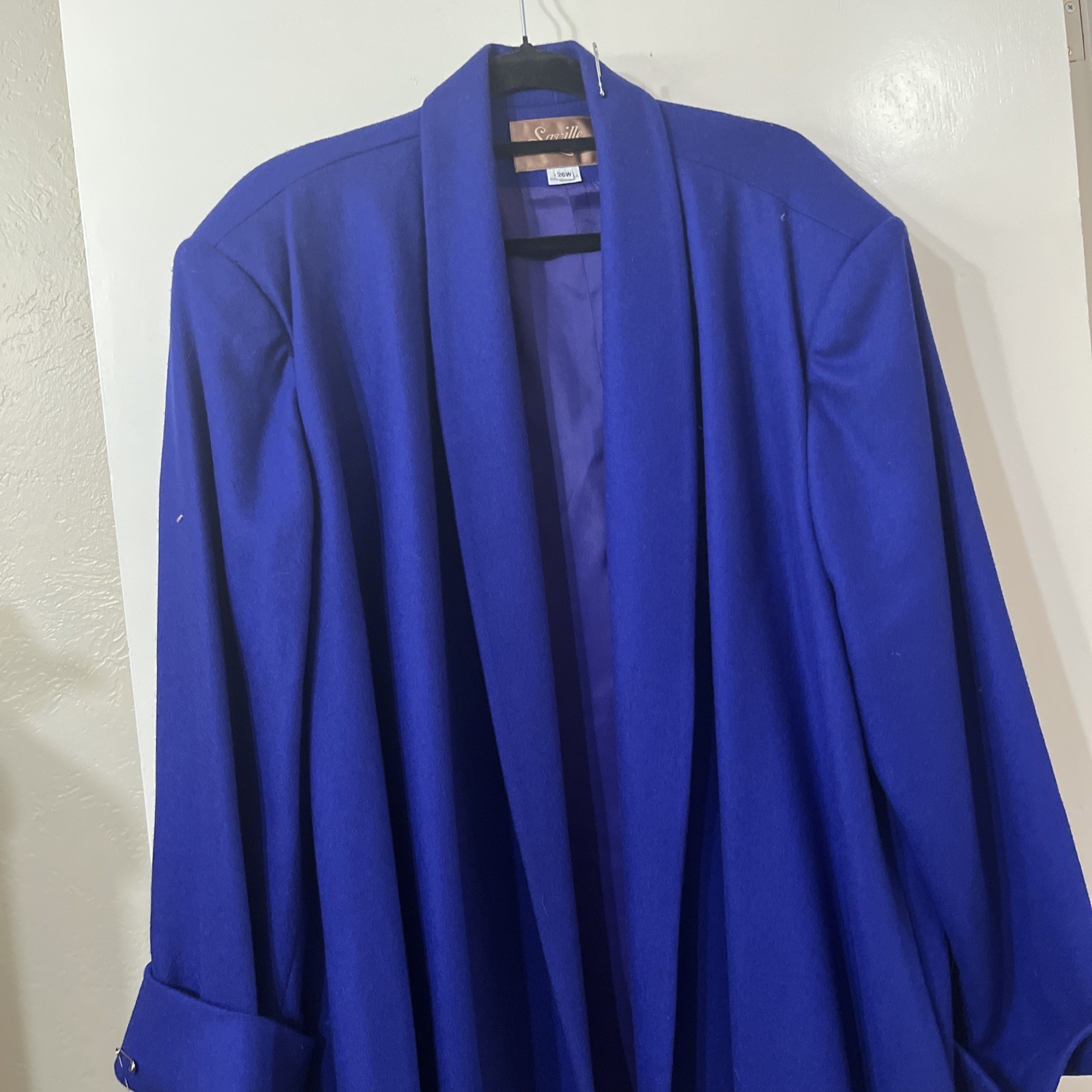 Vintage 1980s Saville II Blue Wool Swing Coat 26W NEW WITH TAGS FLAW COLLAR