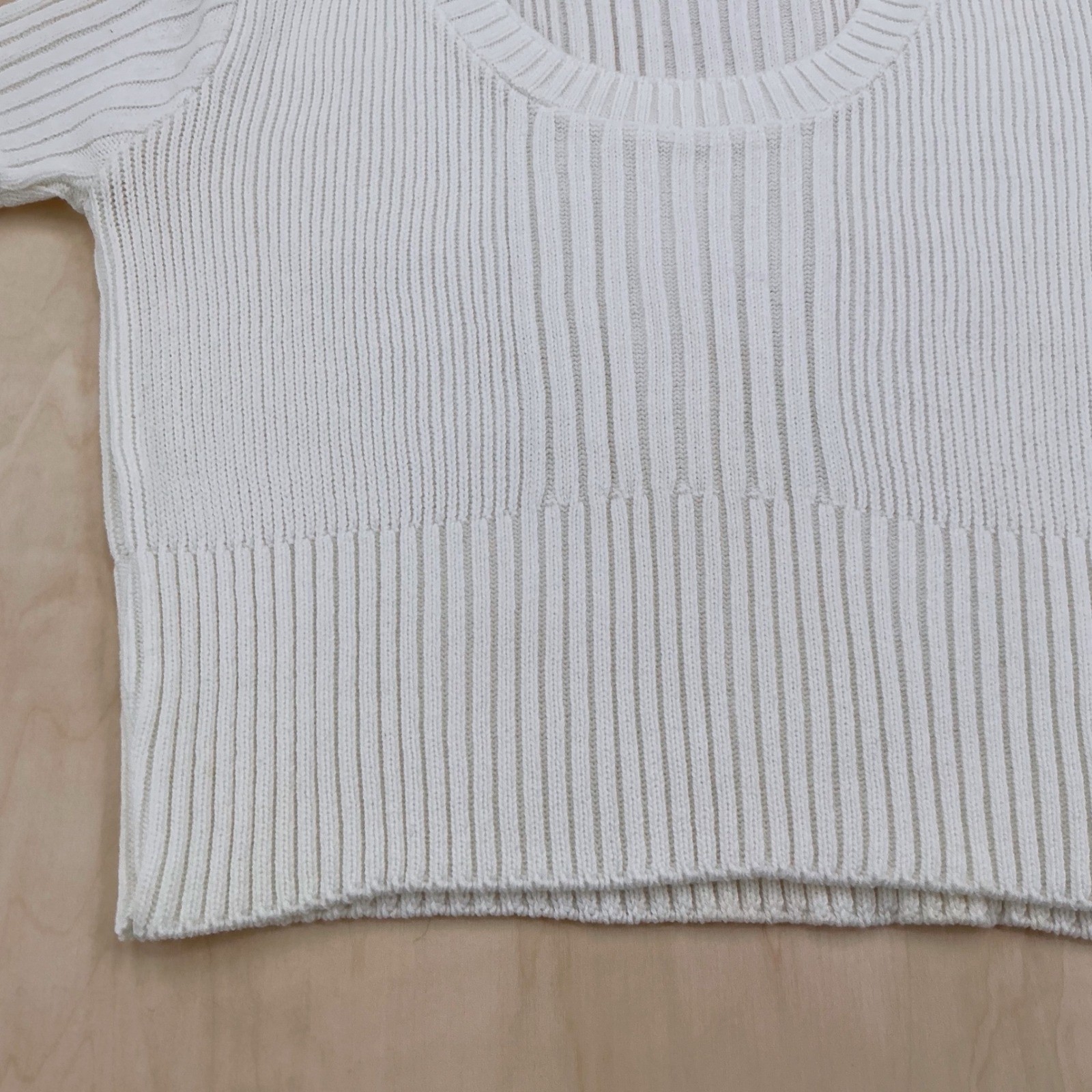 Take-Out Knit Top Womens Medium White Ribbed Cotton Scoop Neck 90s Vintage USA