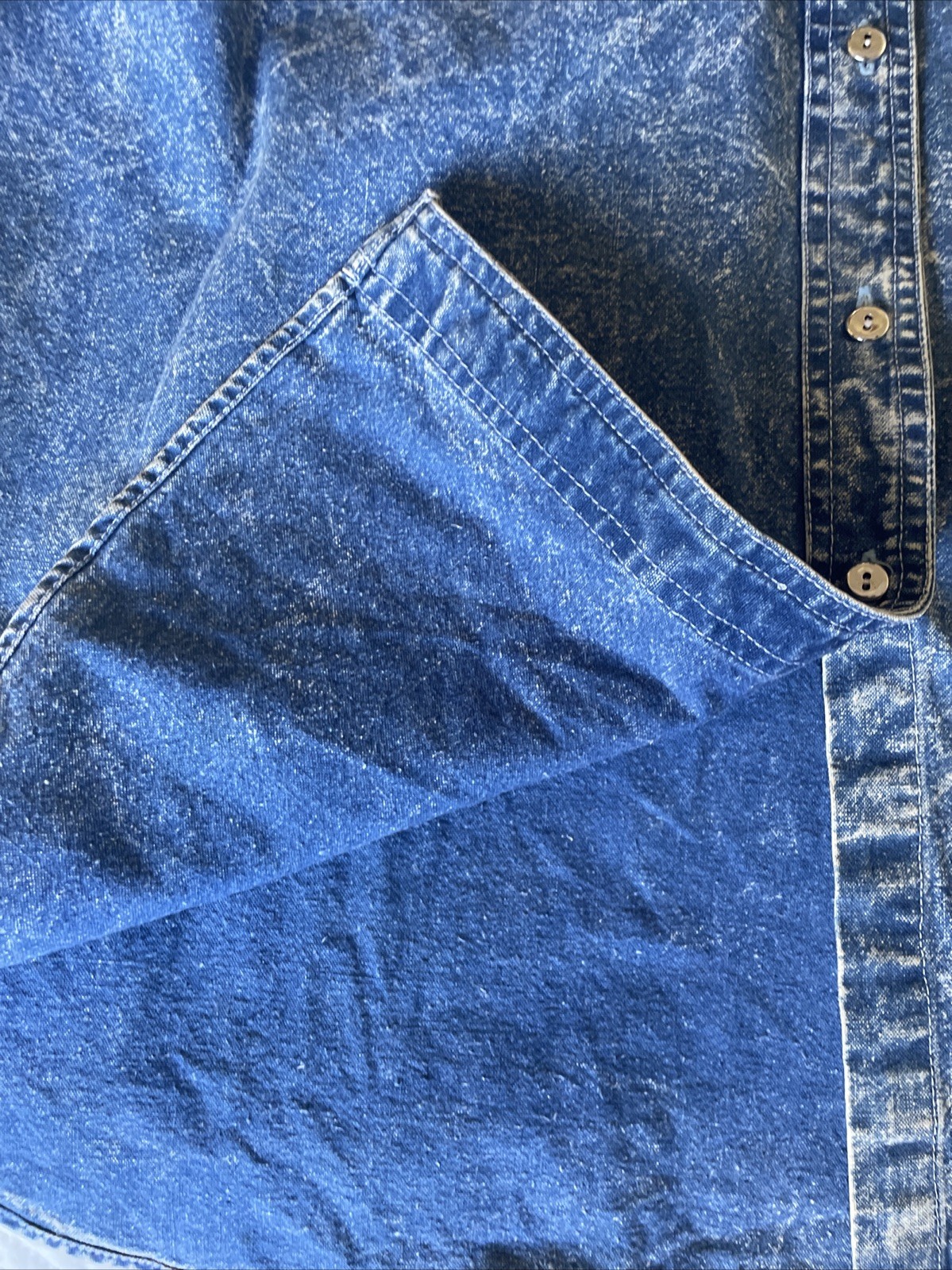 90s Vintage Christopher Ari Size XL Oversized Blue Stonewash Denim Shirt Sequin