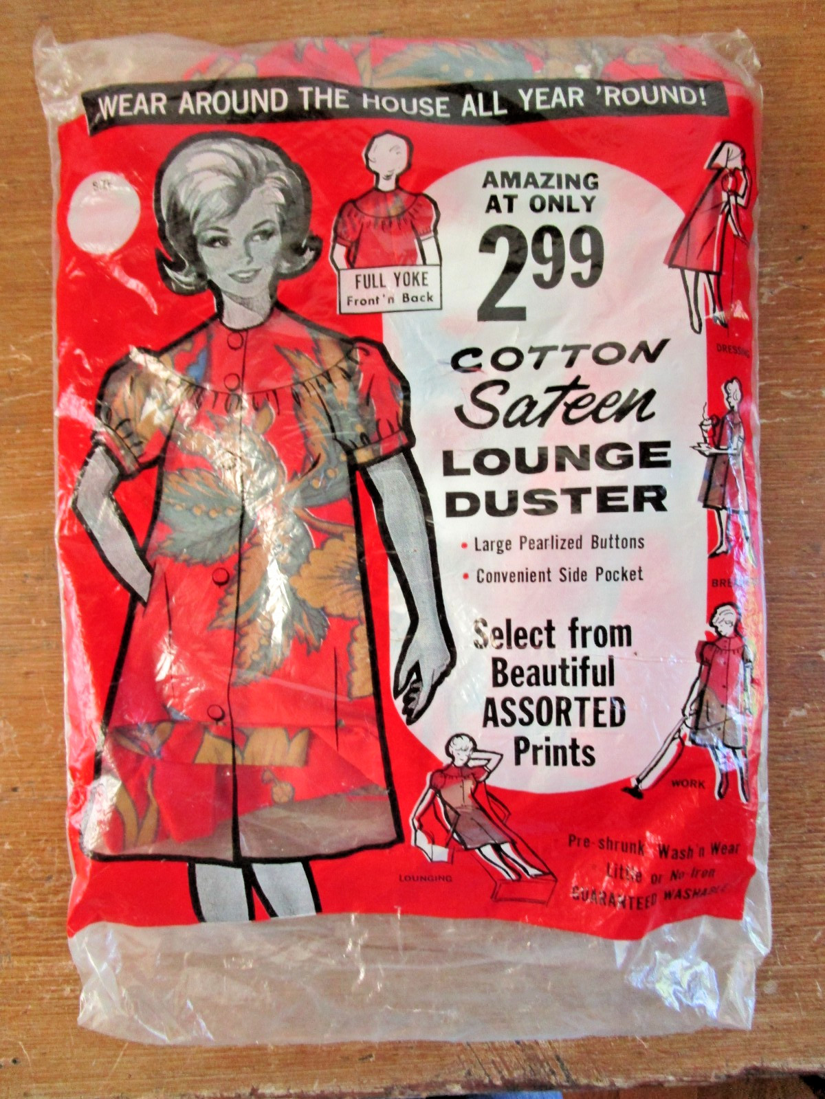 Vintage LADIES Cotton SATEEN Lounge Duster ROBE Smock ONE SIZE