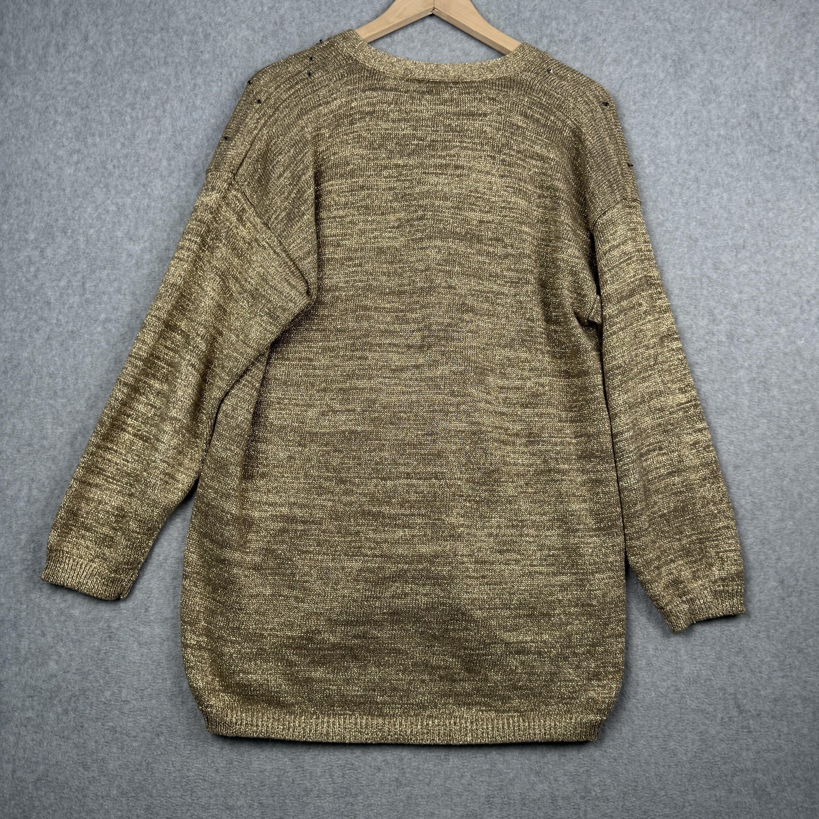 VTG Richard Sport Cardigan Sweater Womens L Gold Metallic Christmas Embroidered