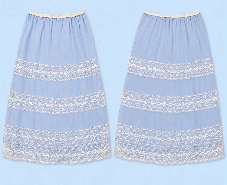 Half Slip Vintage Lingerie Nylon Carol Brent Skirt Liner Blue Medium Lace