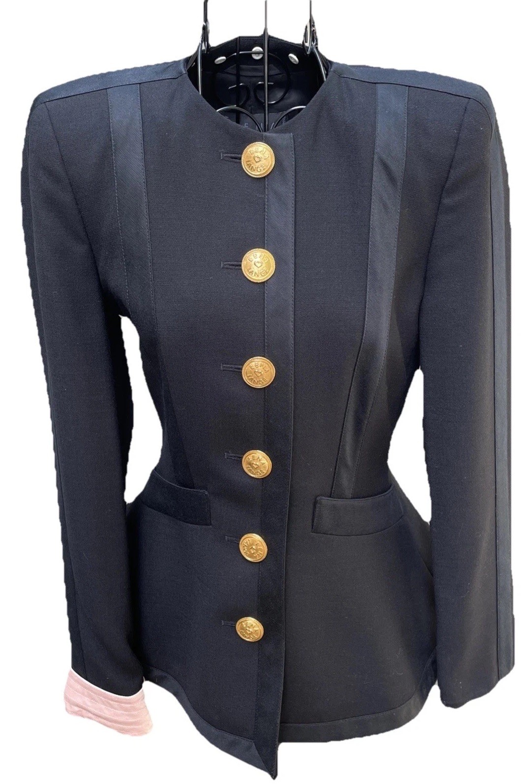 VNTG Rena Lange Structured Black Wool & Silk Blazer Jacket US4/ FR36/ GB08