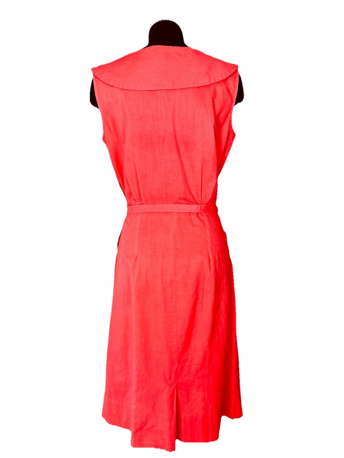 Vintage 50s Coral Fit & Flare Day Dress Embroidered Square Collar Pat Perkins