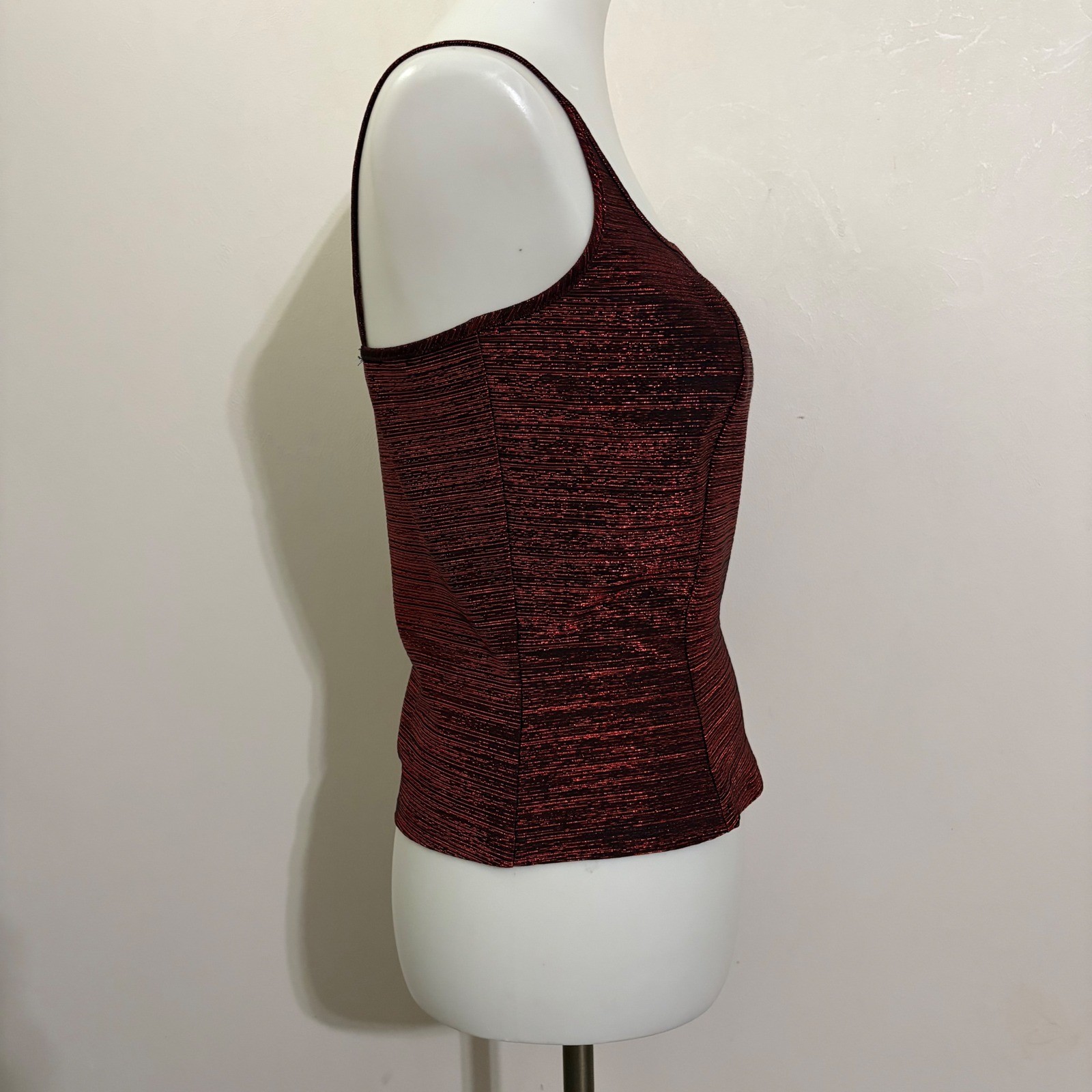 Black Market Camisole Top Medium Red Metallic Ribbed Spaghetti Strap 90s Grunge