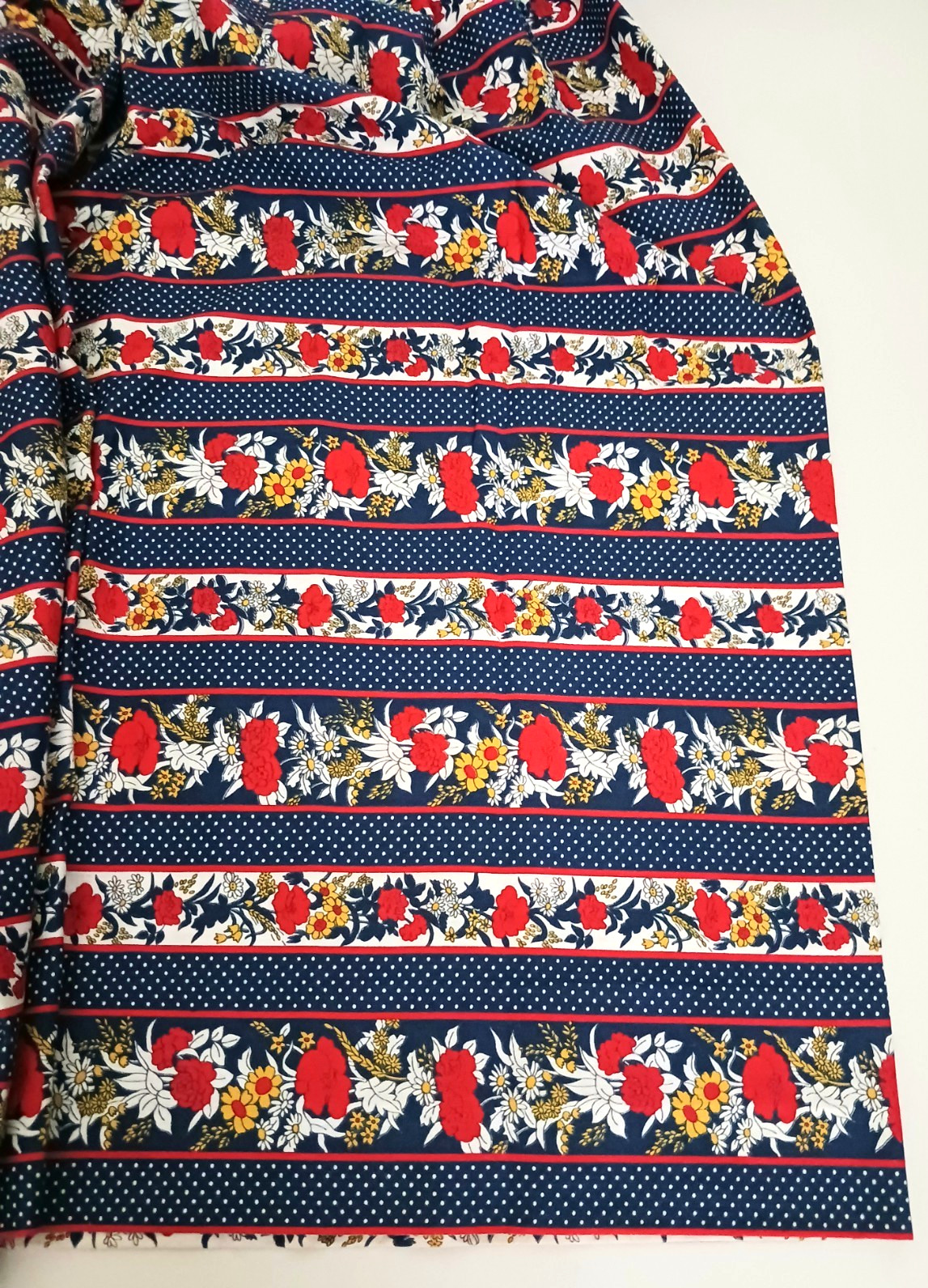VTG 70s Sears Fashions Maxi Dress Navy Red Floral Cotton Print Skirt L/S Small