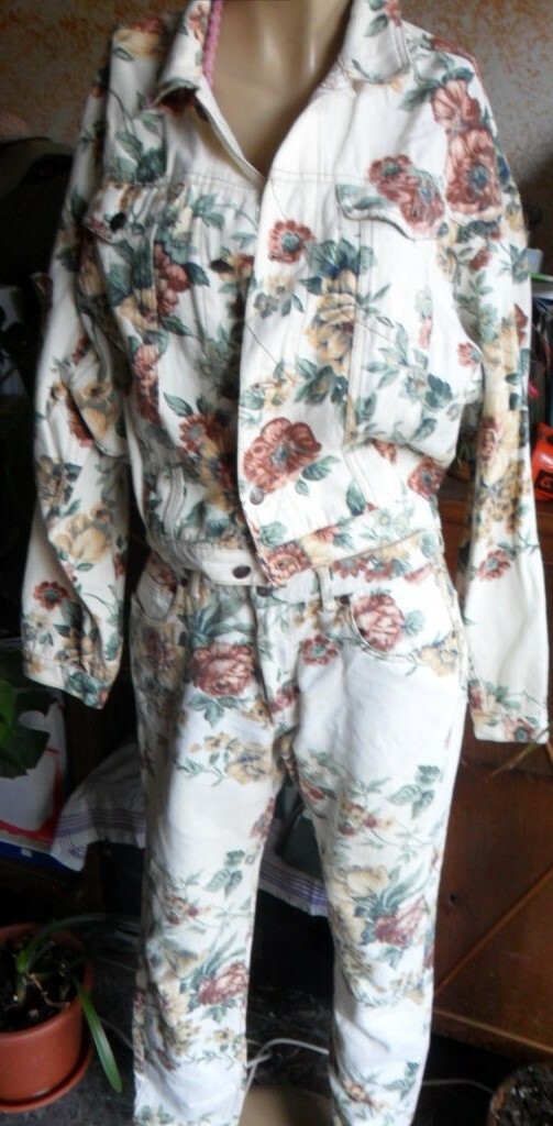 ORIGINAL VINTAGE 80s Womens 100% Cotton SISLEY Jacket + Jeans Size S + 32