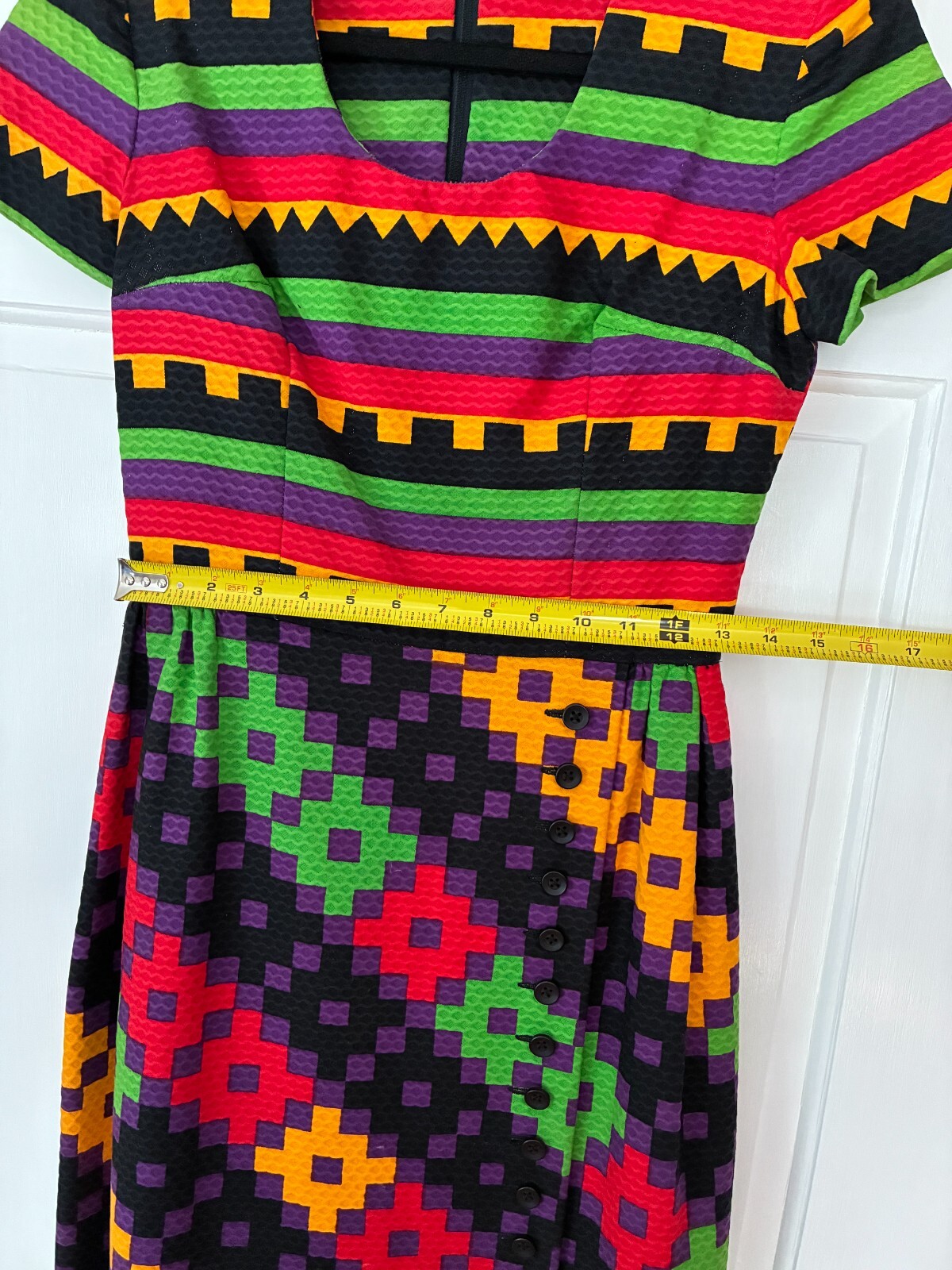 Excellent Cond 1970’s Lanvin geometric print maxi dress || vtg sz 8, modern 4/6