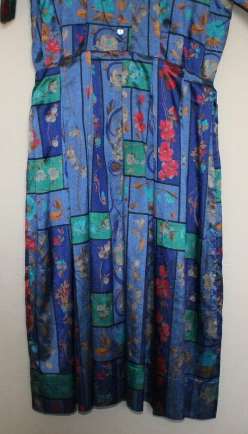Vintage Dress Shirt 70s 80s Secretary Fit Flare Silky Print Medium 8 10 Grandma