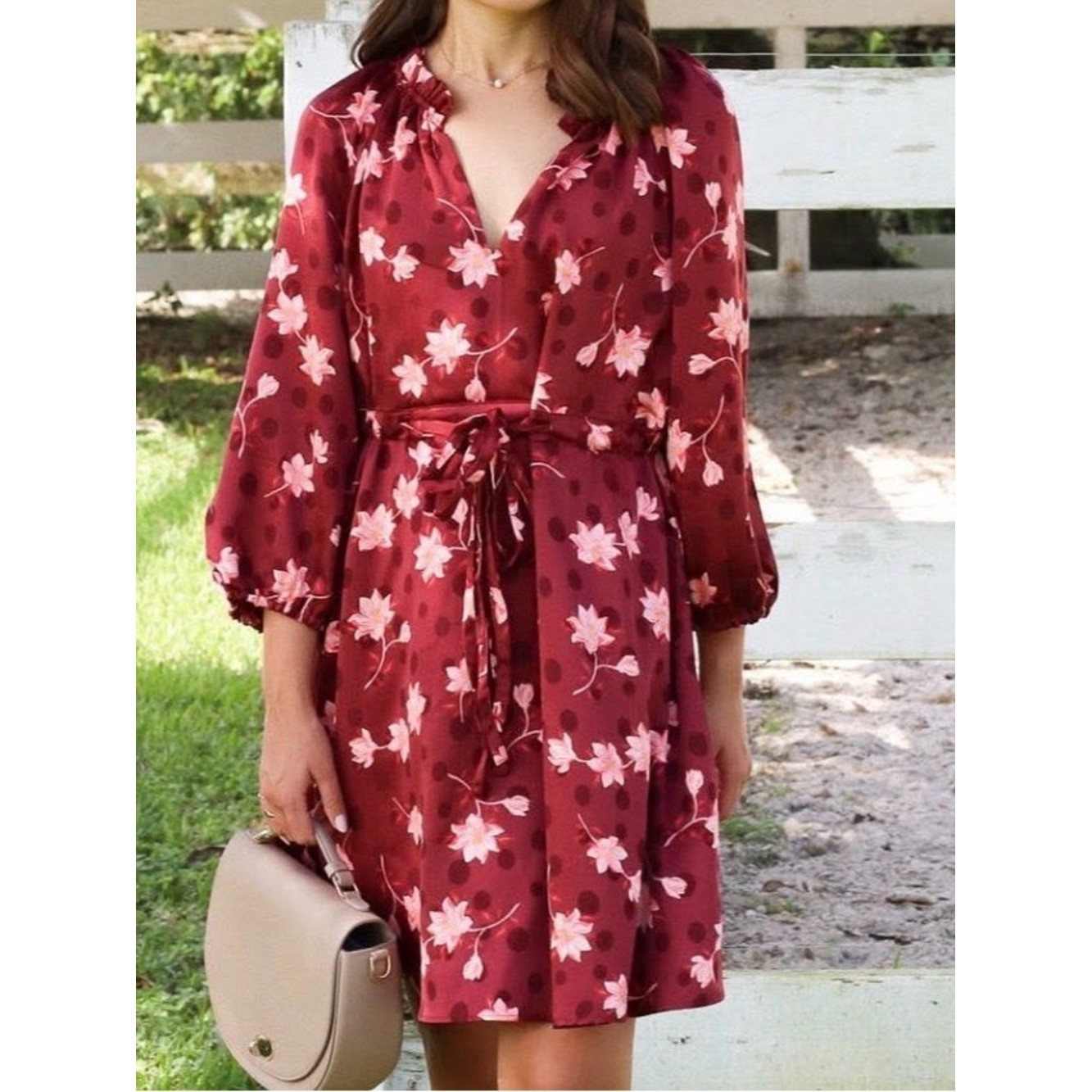 Draper James Floral & Polka Dot V-Neck Mini Dress Size M Boho Coquette