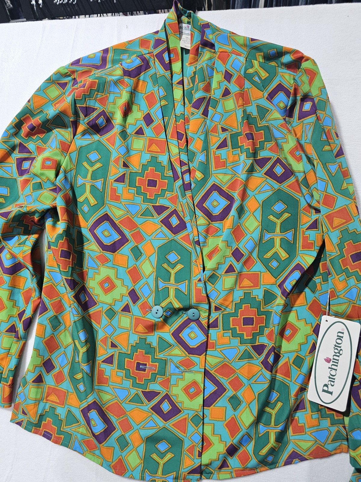 Retro 90s Geometric Print Set Deadstock NWT Art Eclectic Grandma Blazer Skirt M