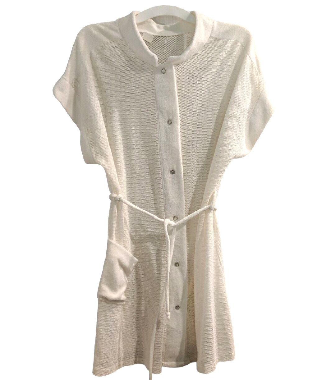 Vintage Mesh & Terry Cloth Cover Up Beach Pool Snap Up Pockets Medium Classic