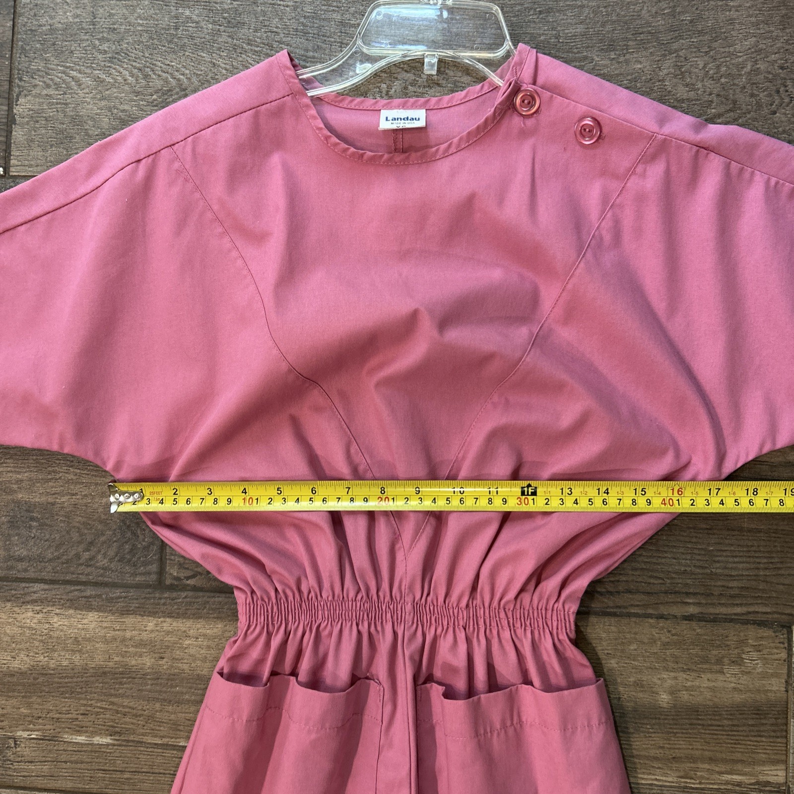 Vintage Nurse Dress Landau Pink / Dusty Rose Work Dress with Pockets size XSmall