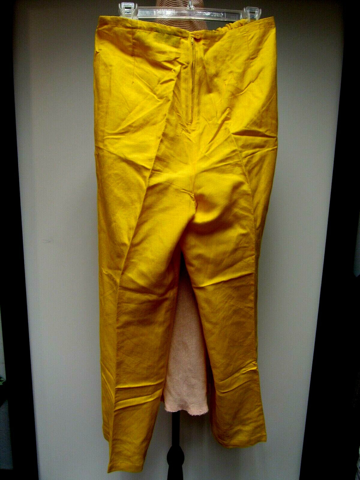 VTG MARLA KIM Dress Pants Flat Front Drawstring Back Zipper Golden Yellow L EUC