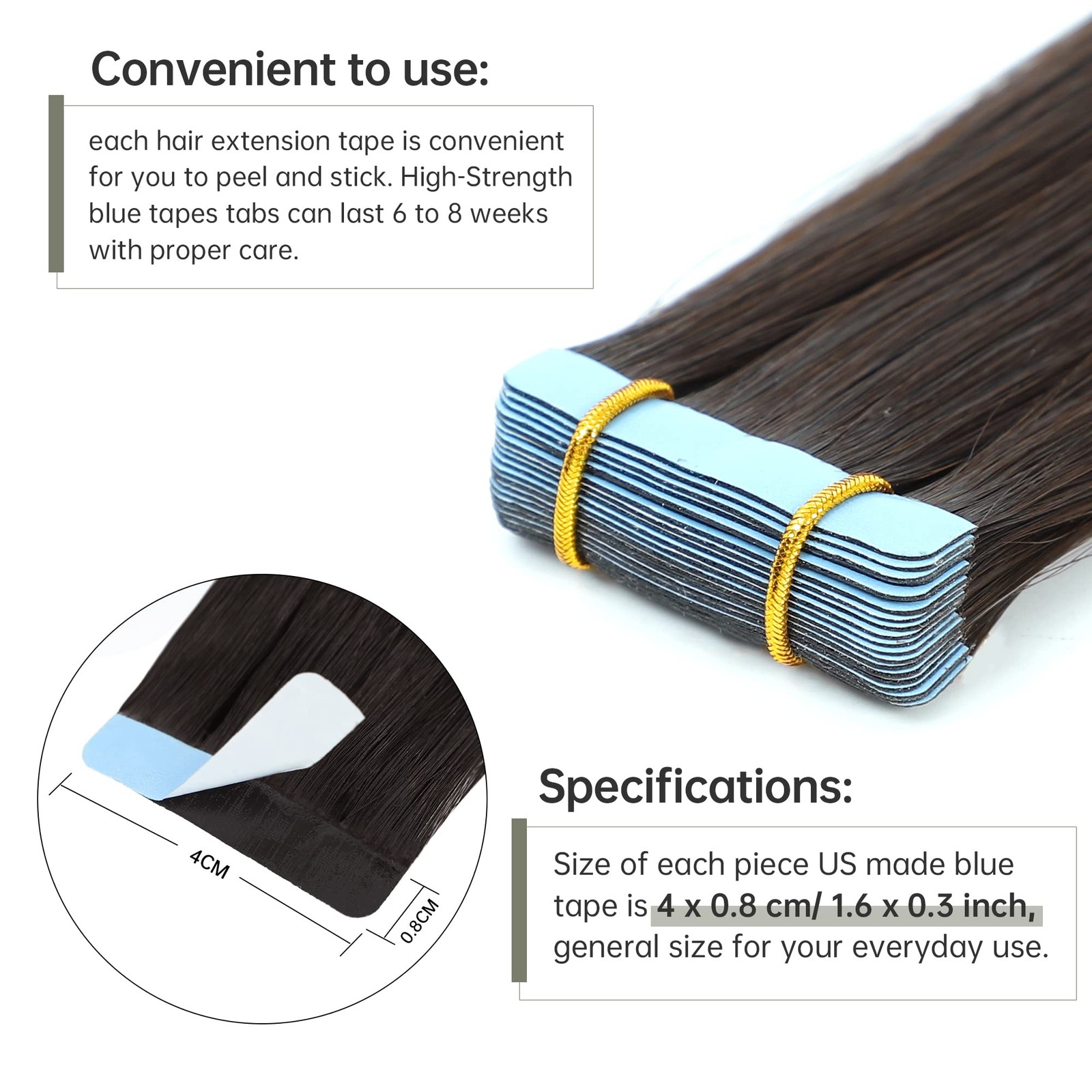 JESSBO Tape In Human Hair Extensions Straight Dark Brown 100% Real