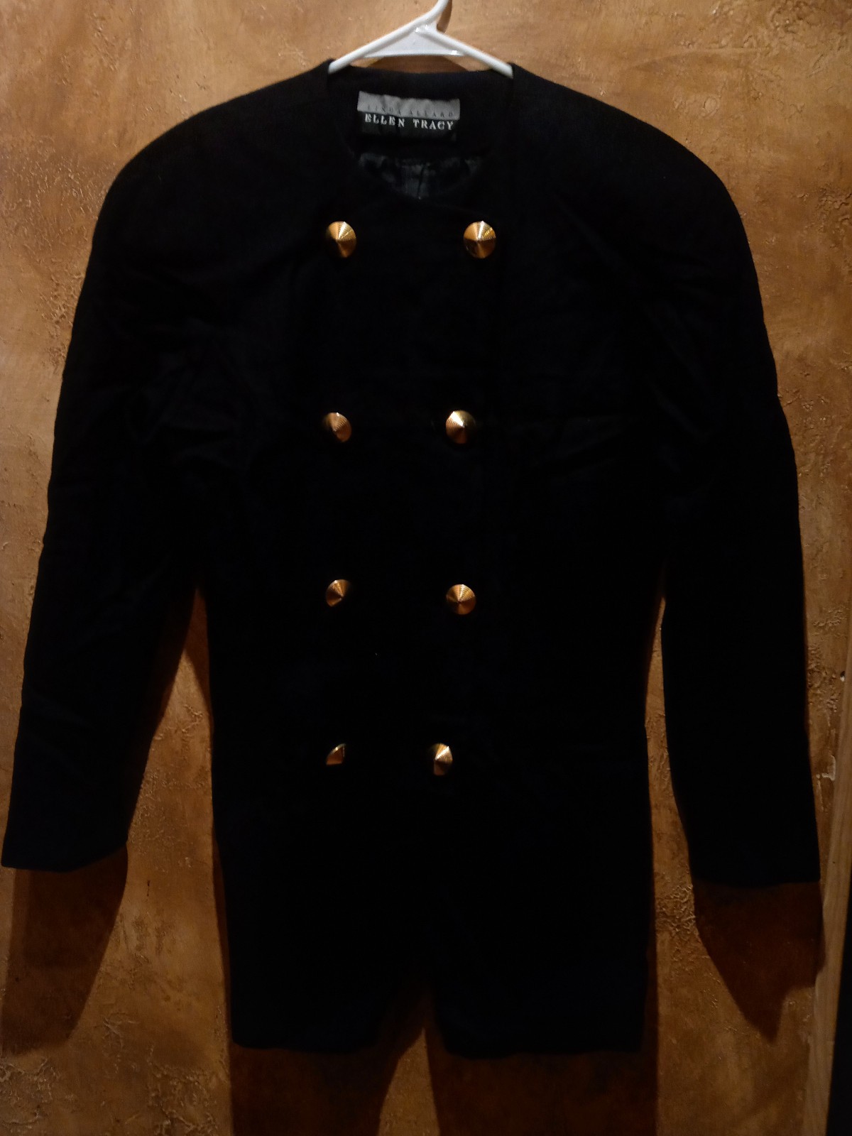 Linda Allard Ellen Tracy wool blazer double breasted long Women Black XL